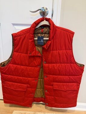 NWT Lands' End Men's 2XL XXL Red Down Puffer Vest Snap Button